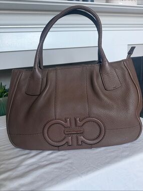 Salvatore Ferragamo Chocolate Brown Leather Gancini Tote Authentic💯